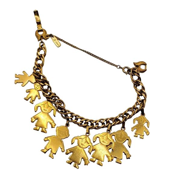 Retro Monet Mother Charm Bracelet Gold Plated Link Children Kids Girl Boy Child - Picture 1 of 12